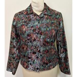 Vintage Chicos Silk Blend Metallic Embroidered Jacket Shacket Size 1 Medium